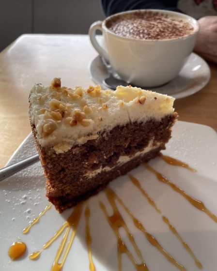 Coffee and a piece of Carrot cake